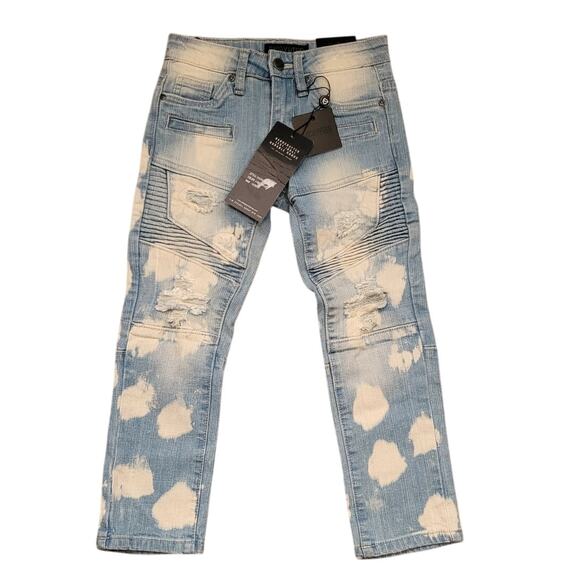 NWT ENCRYPTED Girls Ripped Skinny Fit Moto Jeans Sz 5 Jr Distressed Bleached - Picture 1 of 13